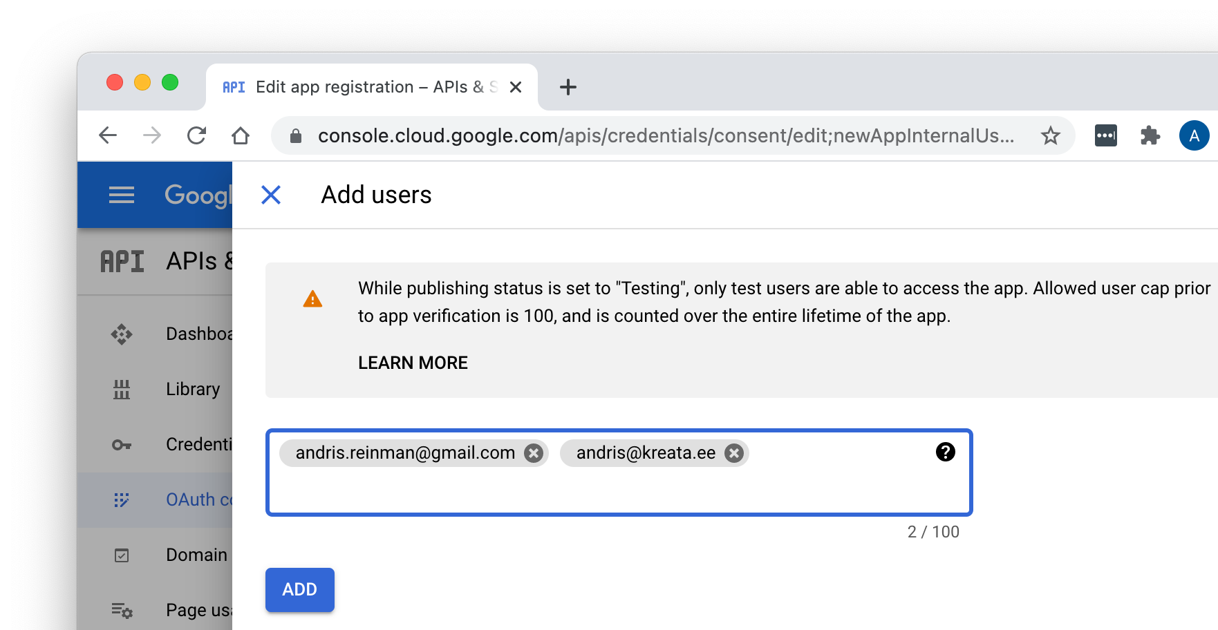 Setting up Gmail OAuth2