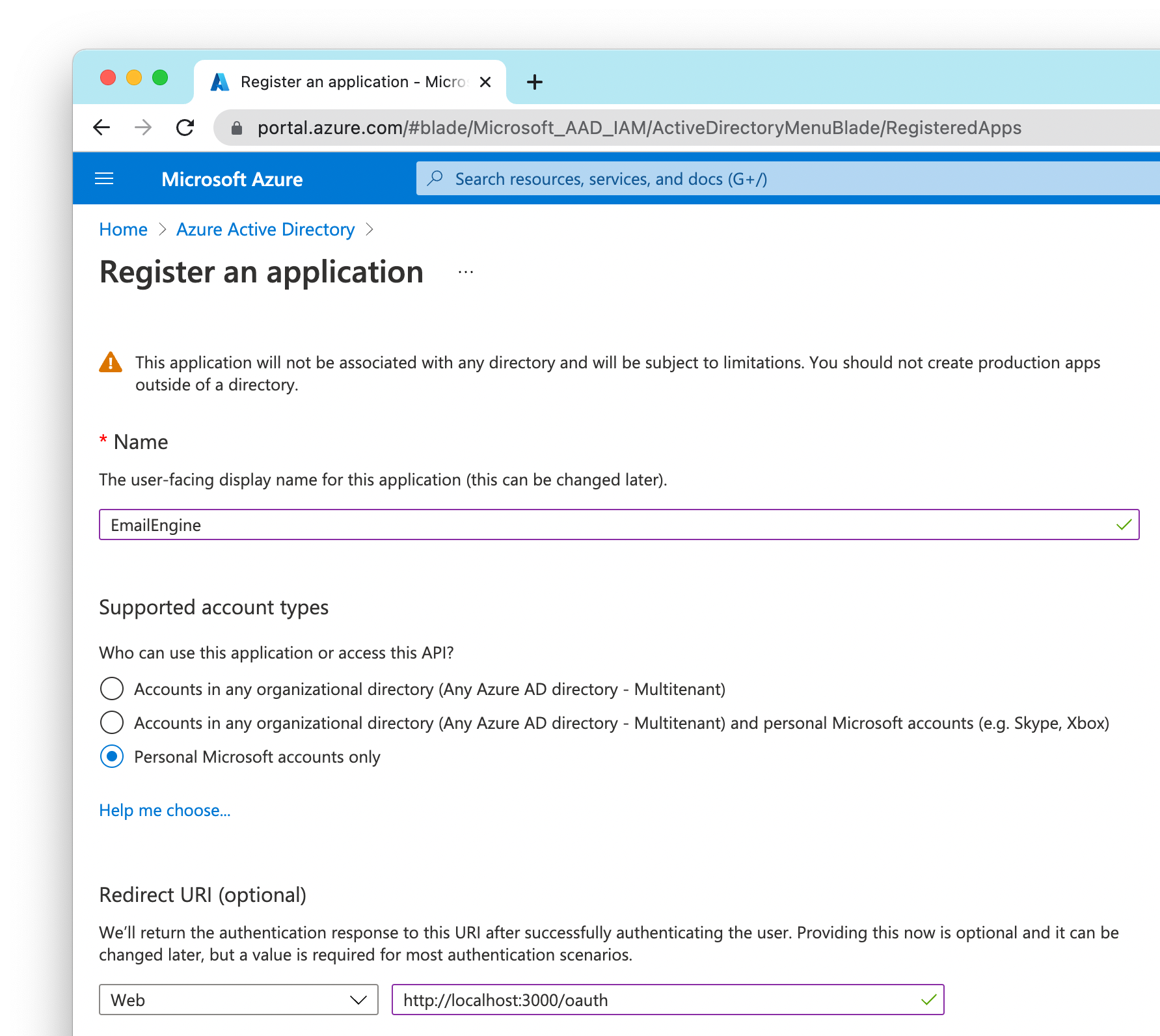 Setting up OAuth2 with Outlook