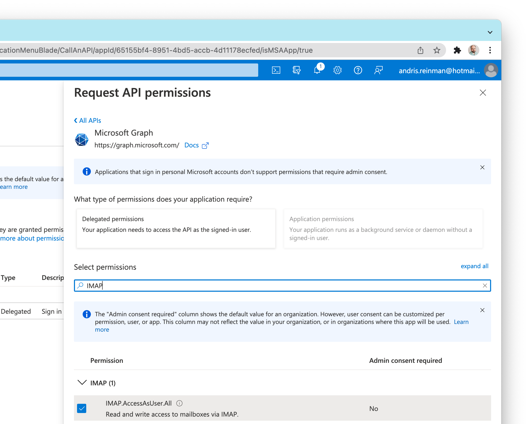 Setting up OAuth2 with Outlook