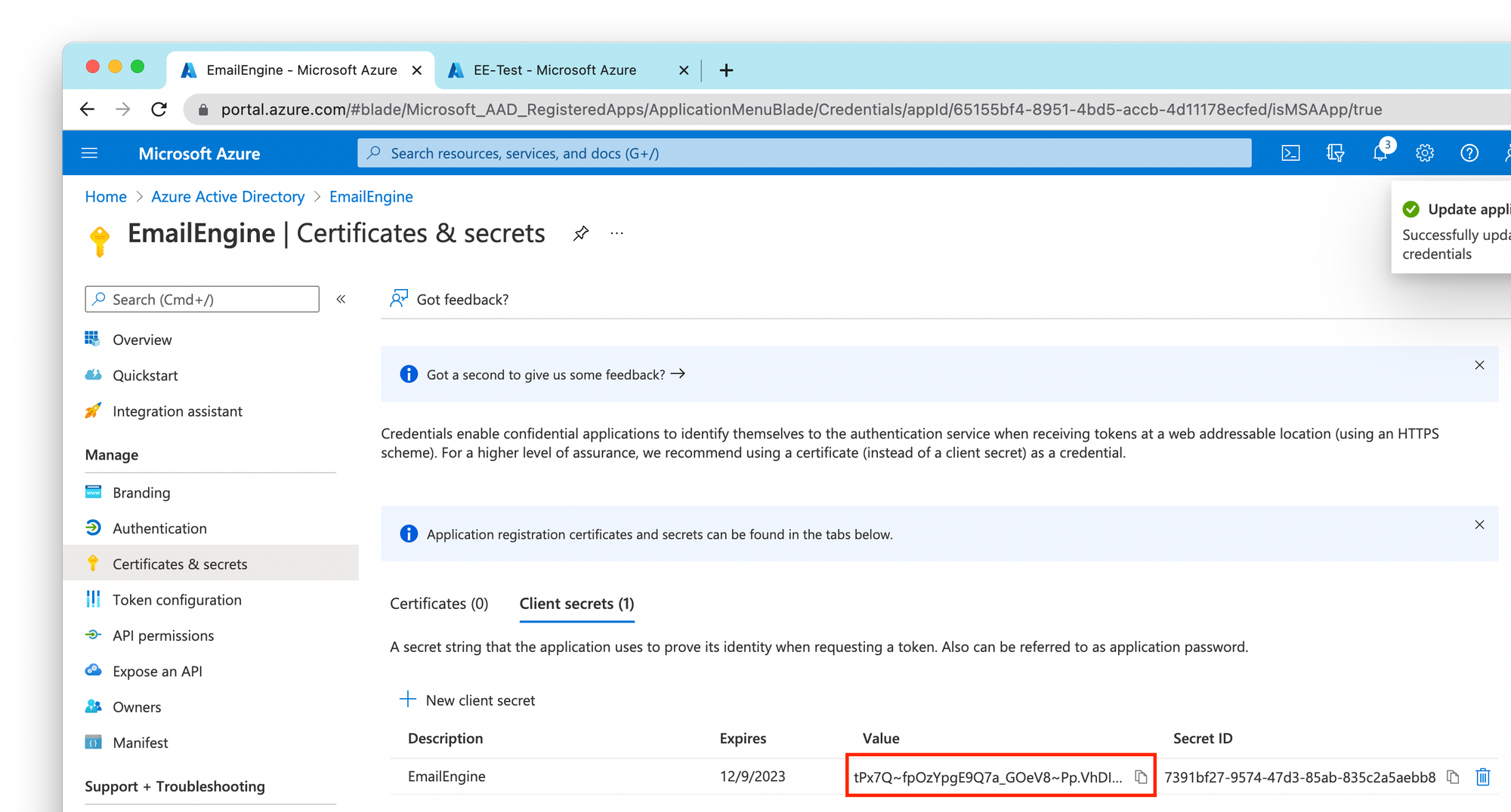 Setting up OAuth2 with Outlook