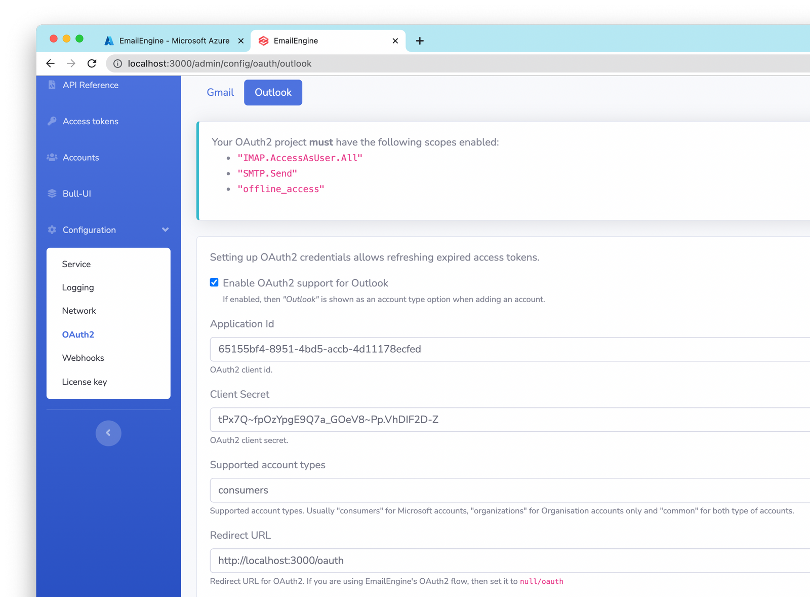 Setting up Outlook OAuth2 for EmailEngine